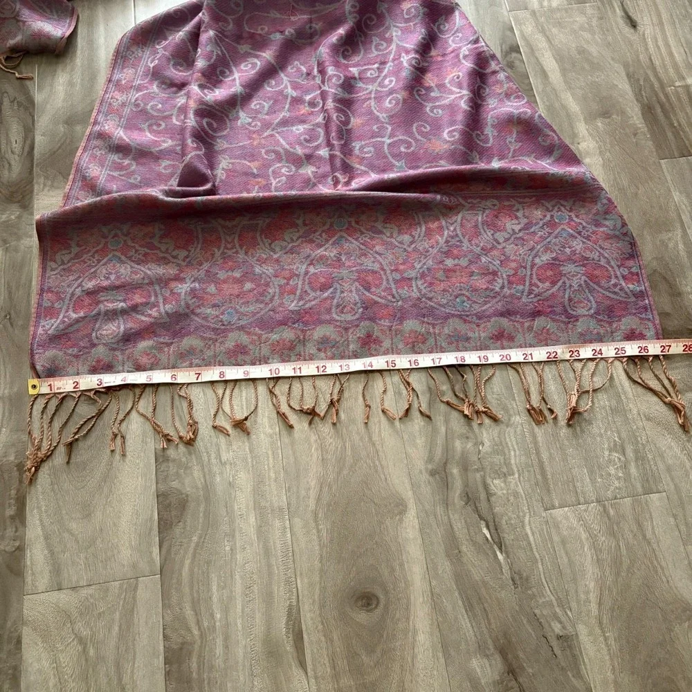 SAM WELL Pashmina Scarf‎ 100% Cashmere Made in NEPAL Purple Floral 27x70 inch